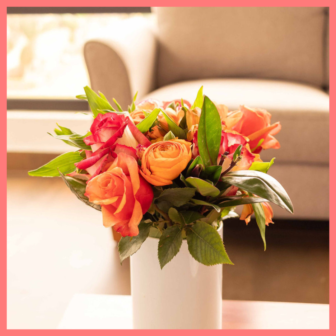 The Always Thankful flower bouquet includes mixed stems of roses, ranunculus, alstroemeria, hebes, and solomio. Please note that as flowers are a live product, colors and varieties may slightly vary from the photos shown to provide you with the freshest and most beautiful bouquet.