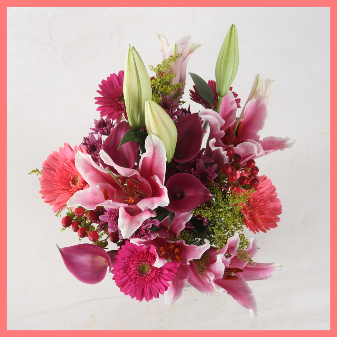 The My Romeo bouquet includes mixed stems of oriental lilies, gerbera daisies, pompons, hypericum, and aster! Please note that as flowers are a live product, colors, and varieties may slightly vary from the photos shown to provide you with the freshest and most beautiful bouquet.
