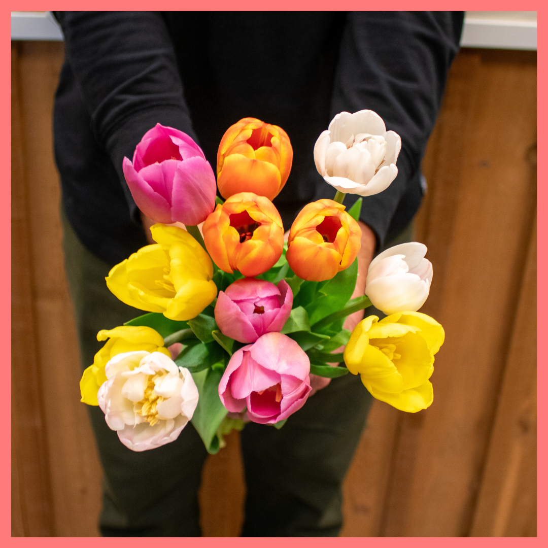 The Totally Tulips bouquet includes mixed stems of colorful California-grown tulips! Please note that as flowers are a live product, colors and varieties may vary from the photos shown to provide you with the freshest, most seasonal, and most beautiful bouquet.