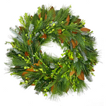 Classic Evergreen fresh 18-inch wreath of mixed boxwood, magnolia, Leyland cypress, pine, and Fraser fir greenery