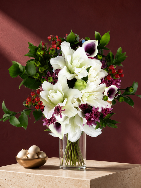 Cozy Christmas Flower Bouquet with Vase
