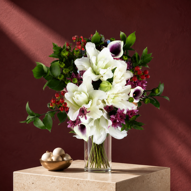 Cozy Christmas Flower Bouquet with Vase