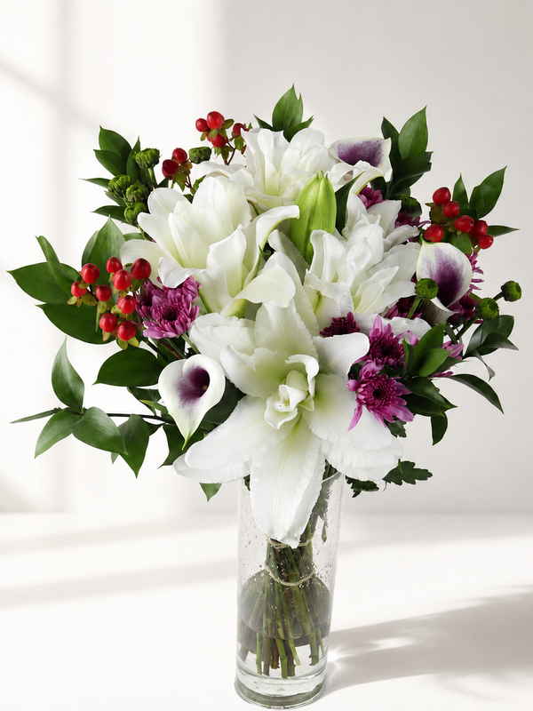 Cozy Christmas Flower Bouquet with Vase