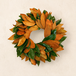 The Grand Magnolia fresh wreath of magnolia leaves alternating glossy green faces and bronze undersides