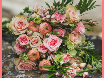 Order The Susie flower bouquet from our Mother's Day Collection.The Susie bouquet includes mixed stems of roses, coral ranunculus, stock, solomio, spray roses, and podocarpus greens. The flowers will be shipped directly from the farm to you!