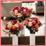 The Shirley bouquet includes mixed stems of eucalyptus, roses, ranunculus, snapdragons, and limonium. Please note that as flowers are a live product, colors and varieties may slightly vary from the photos shown to provide you with the freshest and most beautiful bouquet.