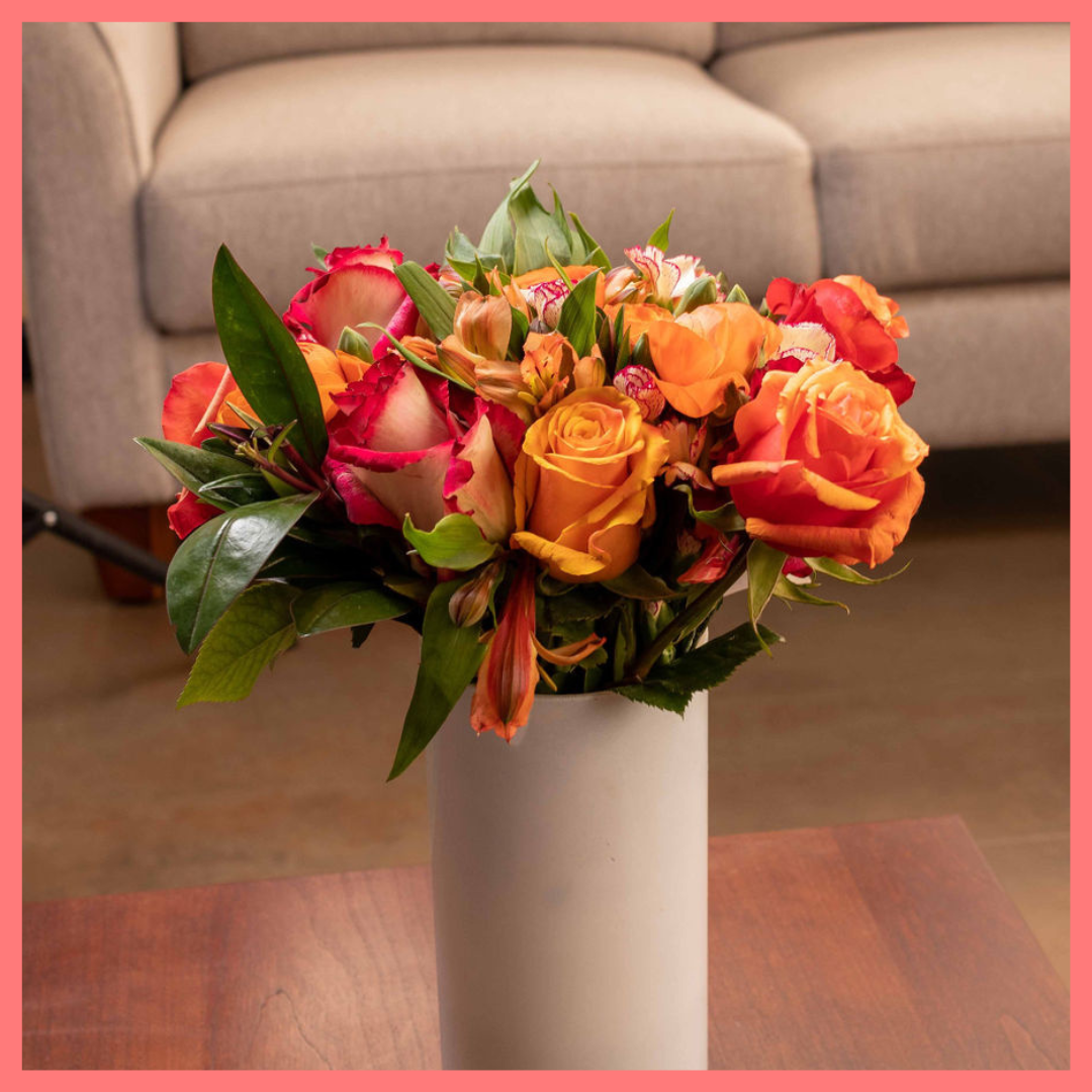 The Always Thankful flower bouquet includes mixed stems of roses, ranunculus, alstroemeria, hebes, and solomio. Please note that as flowers are a live product, colors and varieties may slightly vary from the photos shown to provide you with the freshest and most beautiful bouquet.