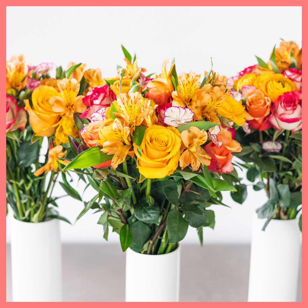 The Always Thankful flower bouquet includes mixed stems of roses, ranunculus, alstroemeria, hebes, and solomio. Please note that as flowers are a live product, colors and varieties may slightly vary from the photos shown to provide you with the freshest and most beautiful bouquet.