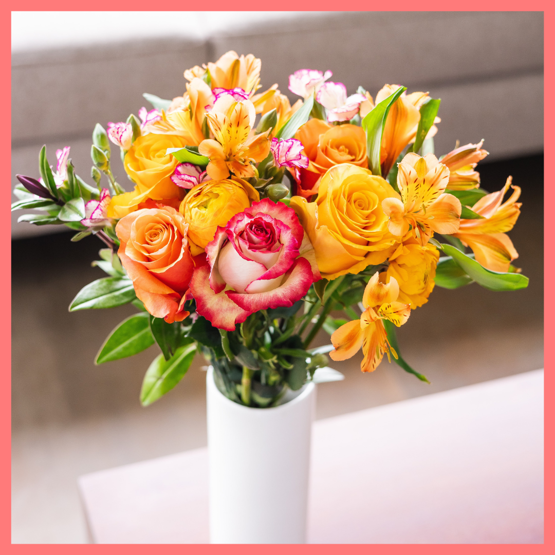 The Always Thankful flower bouquet includes mixed stems of roses, ranunculus, alstroemeria, hebes, and solomio. Please note that as flowers are a live product, colors and varieties may slightly vary from the photos shown to provide you with the freshest and most beautiful bouquet.