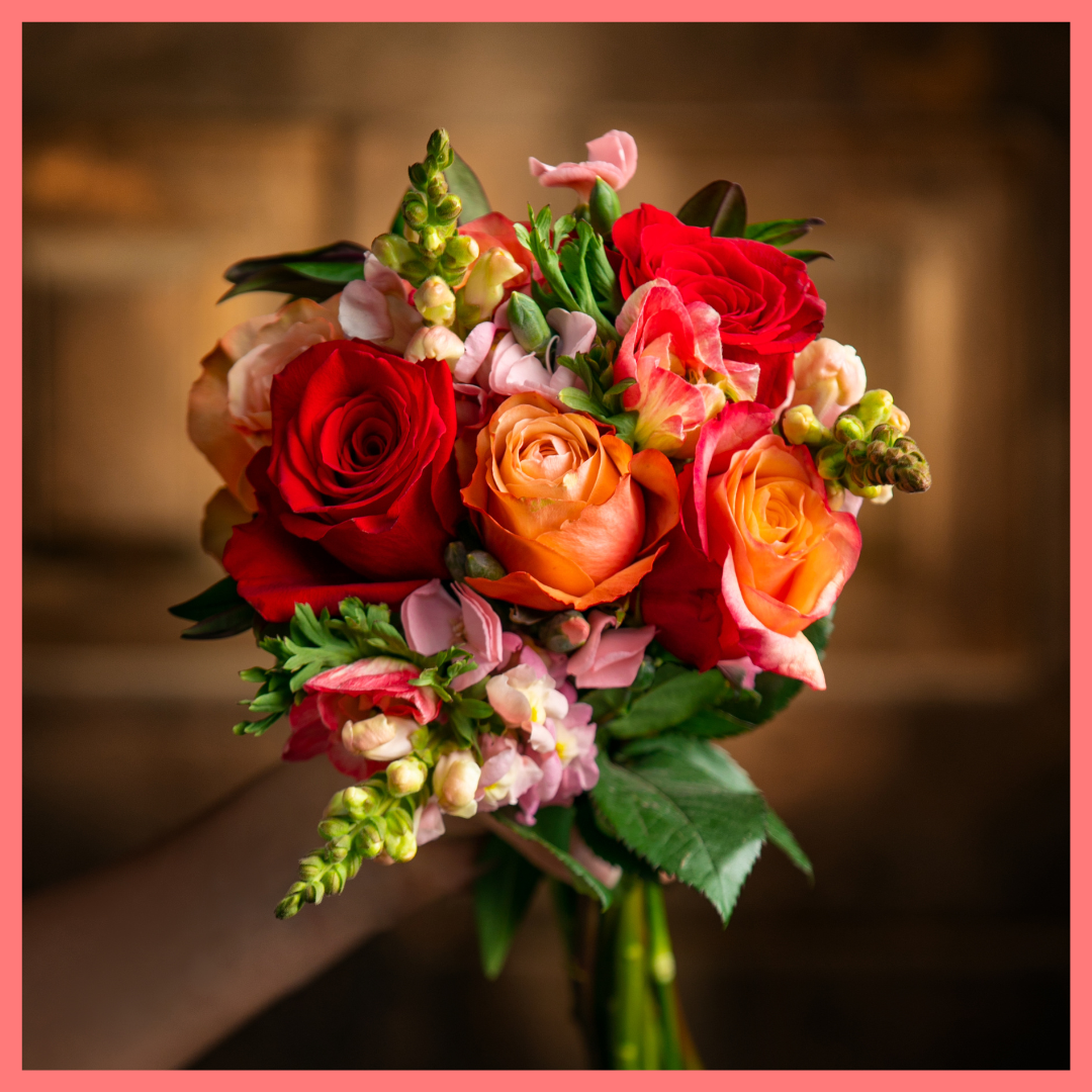 The Oh My Darling bouquet includes mixed stems of roses, anemone, snapdragon, solomio, delphinium, and hebes. Please note that as flowers are a live product, colors and varieties may slightly vary from the photos shown to provide you with the freshest and most beautiful bouquet.