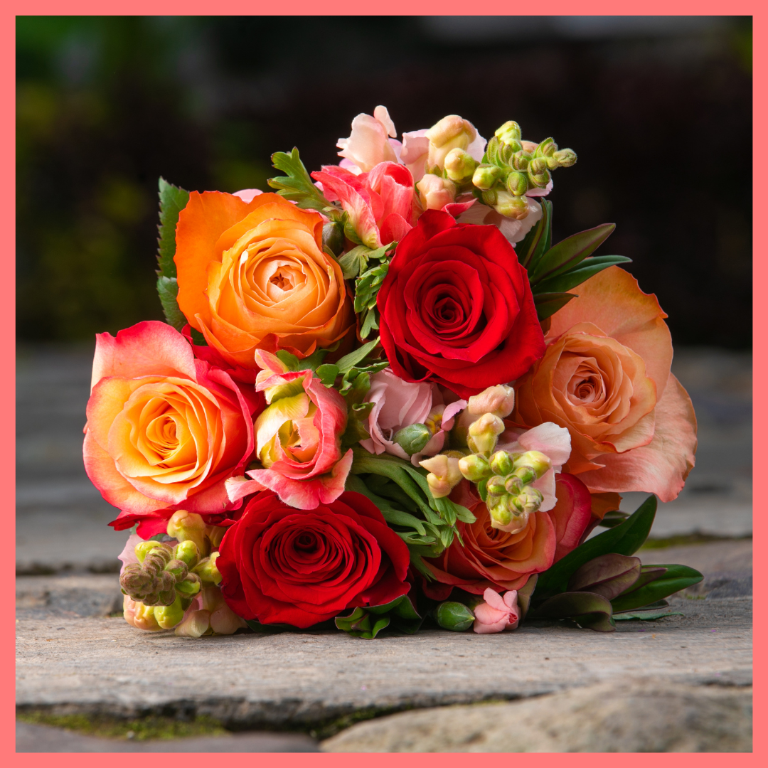 The Oh My Darling bouquet includes mixed stems of roses, anemone, snapdragon, solomio, delphinium, and hebes. Please note that as flowers are a live product, colors and varieties may slightly vary from the photos shown to provide you with the freshest and most beautiful bouquet.