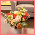 Order the Pretty and Festive flower bouquet! The Pretty and Festive bouquet includes mixed stems of roses, ranunculus, scabiosa, solomio, and eucalyptus. The flowers will be shipped directly from the farm to you!