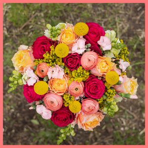 The Birthday Wish bouquet includes mixed stems of ranunculus, roses, solidago, snapdragons, solomio, and craspedia. Please note that as flowers are a live product, colors and varieties may slightly vary from the photos shown to provide you with the freshest and most beautiful bouquet.