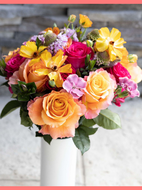 The Butterflies bouquet includes mixed stems of roses, butterfly ranunculus, matilda, scabiosa, and hebes. Please note that as flowers are a live product, colors and varieties may slightly vary from the photos shown to provide you with the freshest and most beautiful bouquet.