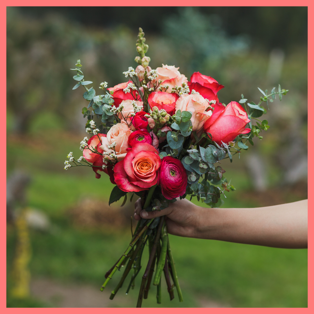 Order The Shirley flower bouquet from our Spring Collection. The Shirley bouquet includes mixed stems of eucalyptus, roses, ranunculus, snapdragons, limonium. The flowers will be shipped directly from the farm to you!