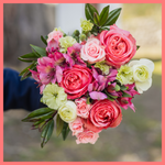 Order the Thinking of You flower bouquet! The Thinking of You bouquet includes mixed stems of roses, spray roses, solomio, alstroemeria, and ranunculus. The flowers will be shipped directly from the farm to you!