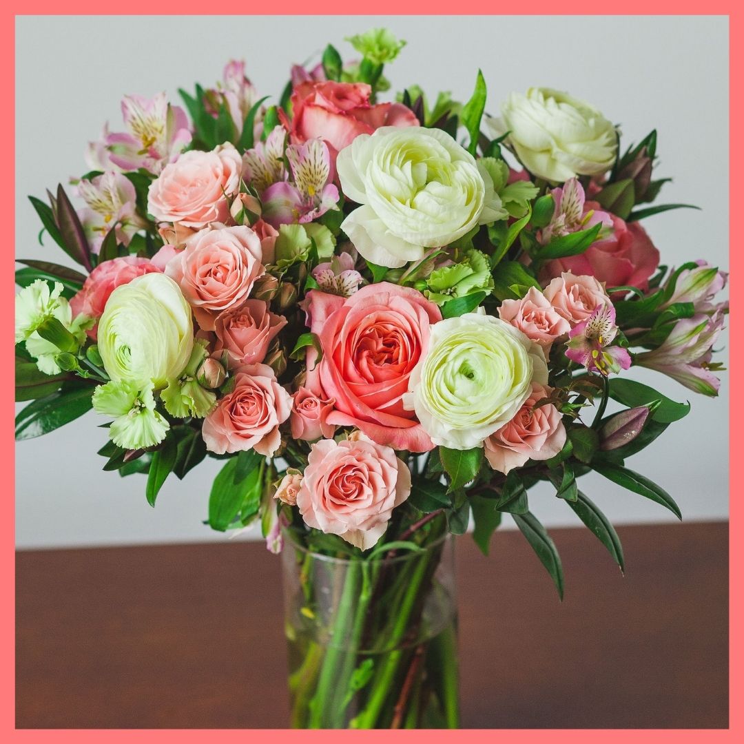 Order the Thinking of You flower bouquet! The Thinking of You bouquet includes mixed stems of roses, spray roses, solomio, alstroemeria, and ranunculus. The flowers will be shipped directly from the farm to you!Order the Thinking of You flower bouquet! The Thinking of You bouquet includes mixed stems of roses, spray roses, solomio, alstroemeria, and ranunculus. The flowers will be shipped directly from the farm to you!